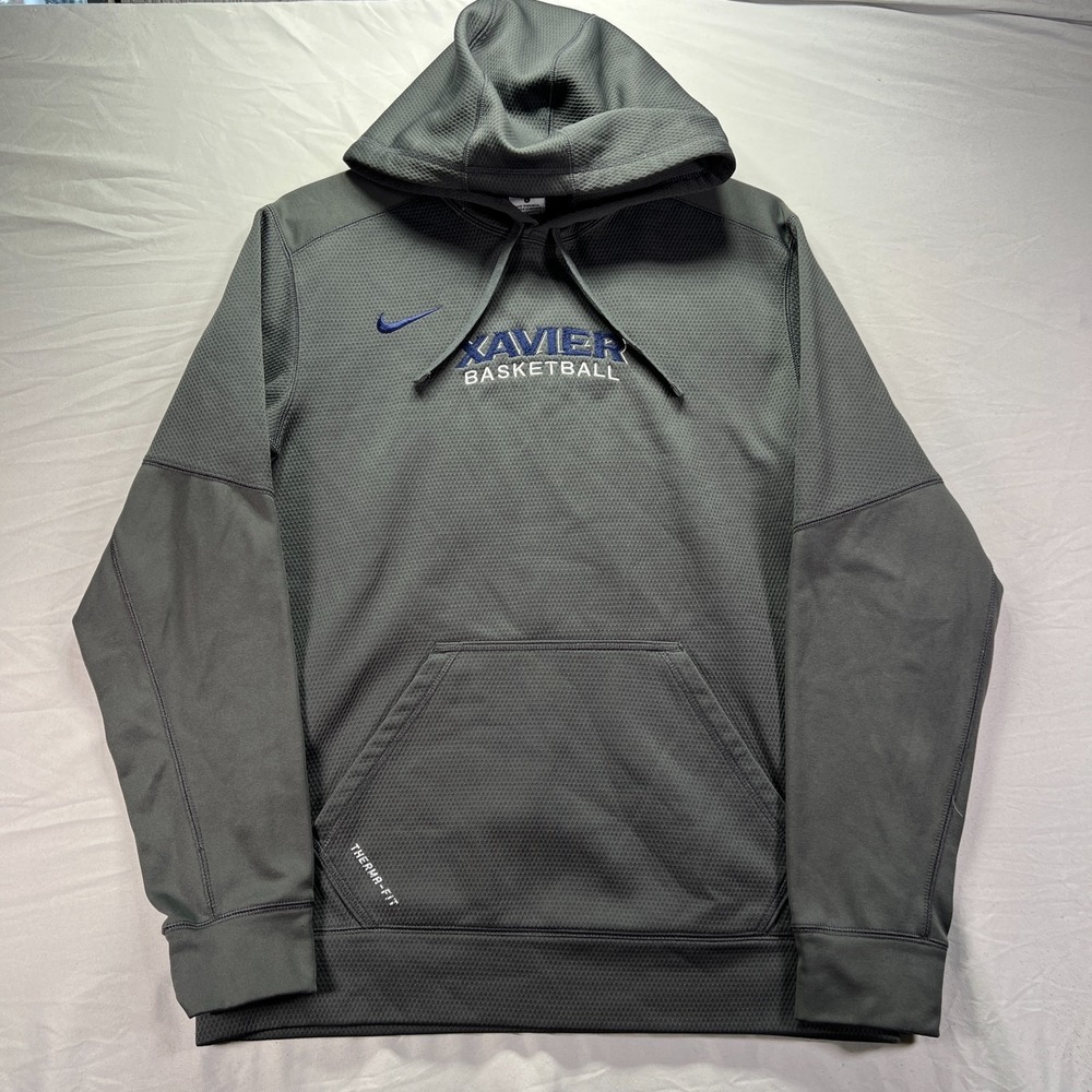Xavier Musketeers Hoodie Men Large Gray NCAA Basketball Nike Therma Fit Pullover - Picture 2 of 11
